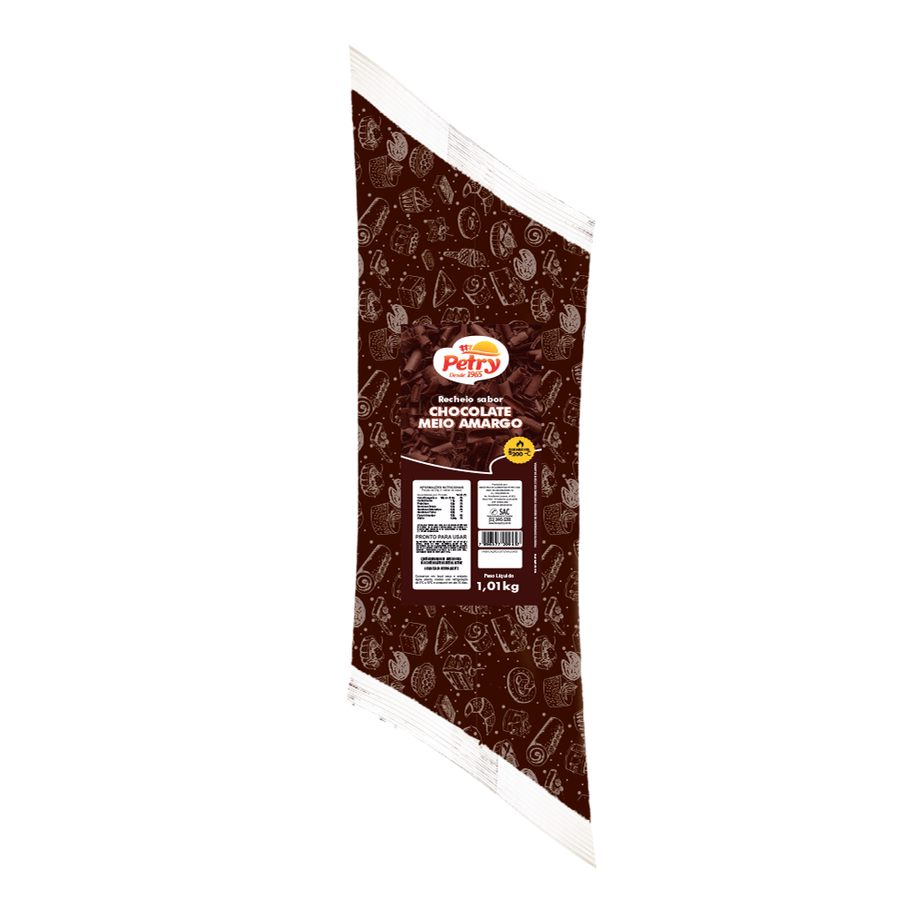 Recheio sabor chocolate meio amargo Petry 1,01kg Forneável