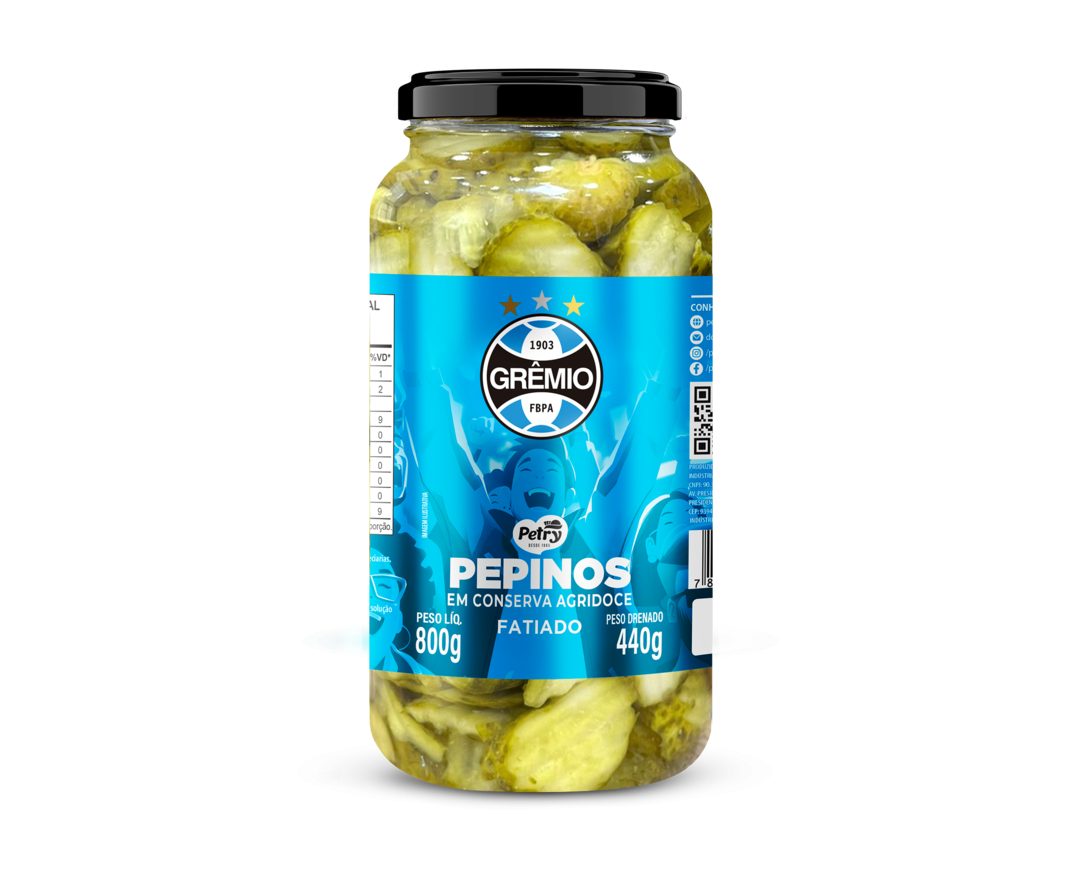 Pepinos Em Conserva Agridoce Fatiados Petry 440g - Edição Especial Grêmio