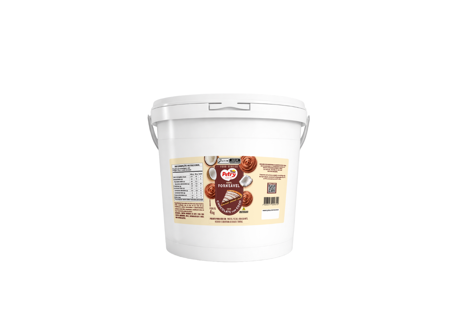 Recheio sabor chocolate com coco Petry 4kg Forneável