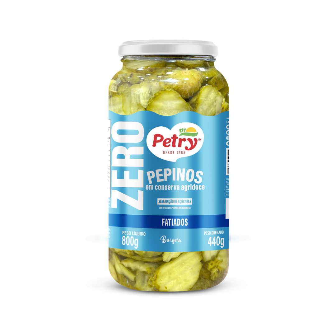 Pepinos em Conserva Agridoce Zero Açucar Fatiados Petry 440g