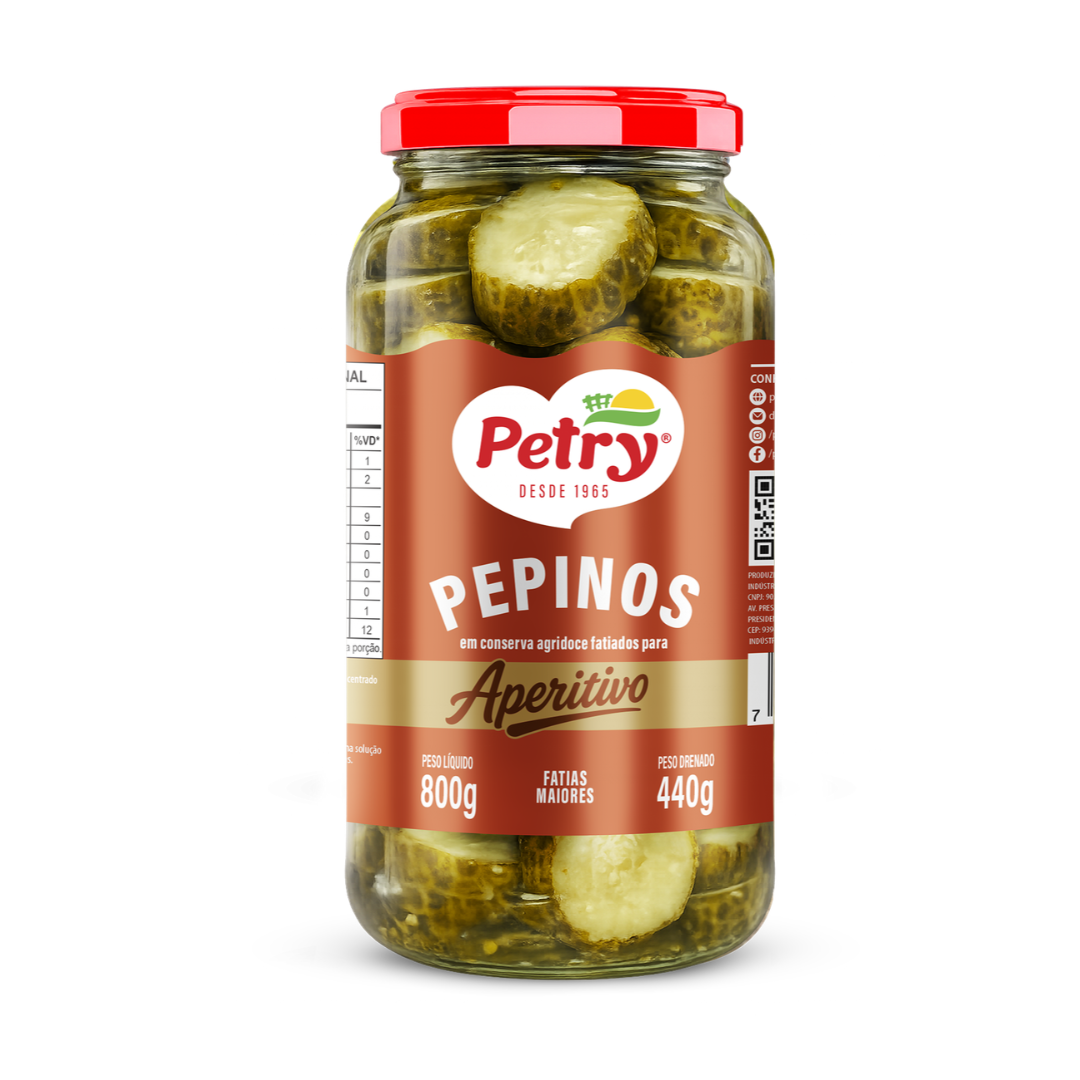 Pepinos em Conserva Agridoce Fatiados Aperitivo Petry 440g
